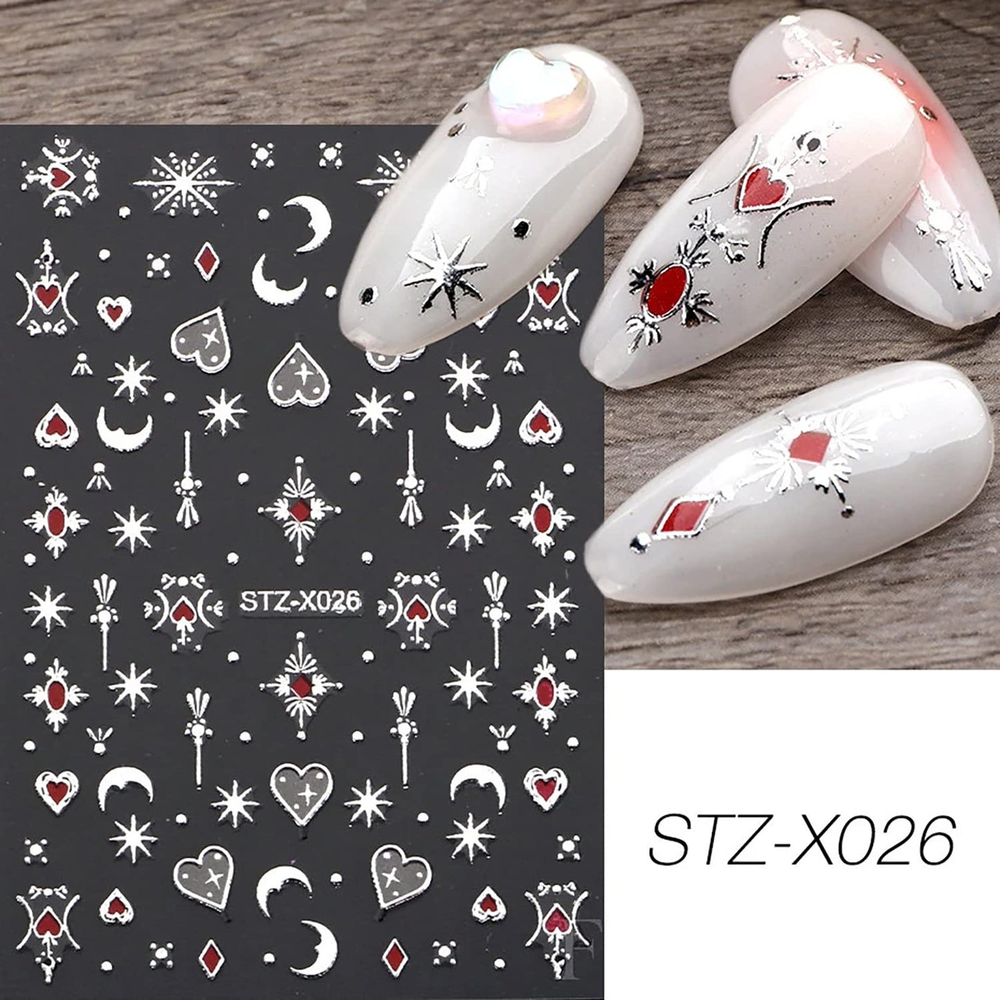 6 Sheets Sun Star Nail Art Stickers 3D Self-Adhesive Fish Bone Nail Decals Moon Nail Stickers Snowflake Love Heart Design Nail Art Supplies for Women Girls Acrylic Nails DIY Nails Art Supplies