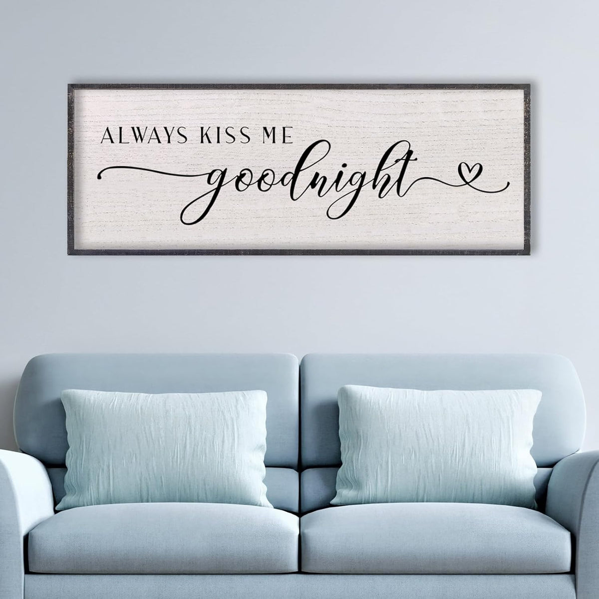 LuZhiQiang Above Bed Love Theme Wall Decor Always Kiss Me Goodnight Sign 40"×15" Wood Framed for Master Bedroom Over Bed Wall Art (Black)