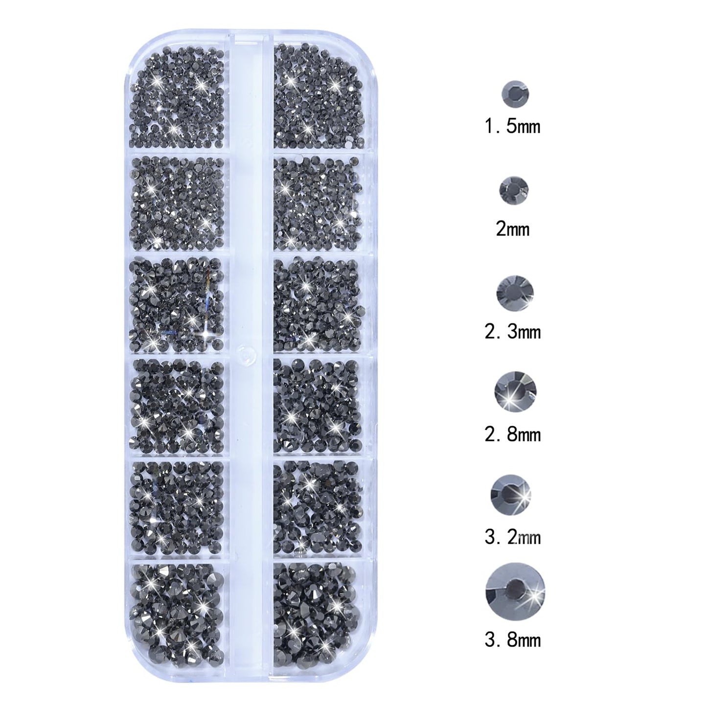 HNUIX Nail Rhinestones - 3D Multi Shape Size, Crystal Mineral Gray Nail Gems, Flat Back, with Kit, for Nail Art, DIY Decorations