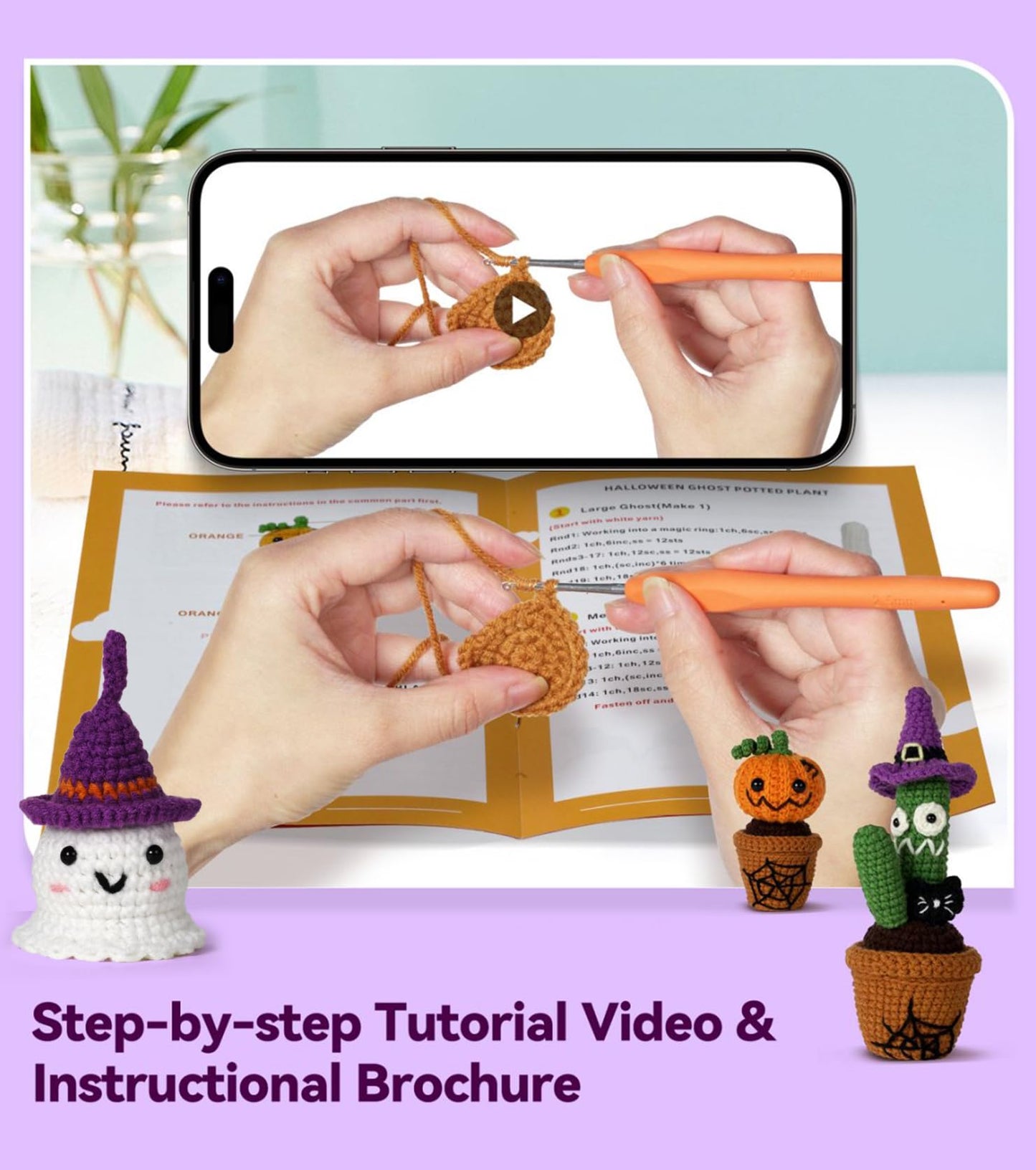 Spearlcable Crochet Kit for Beginners Halloween Crochet Starter Kit DIY Amigurumi Crafts for Adults with Step-by-Step Video Tutorials, DIY Crochet Knitting Kit Halloween Decor
