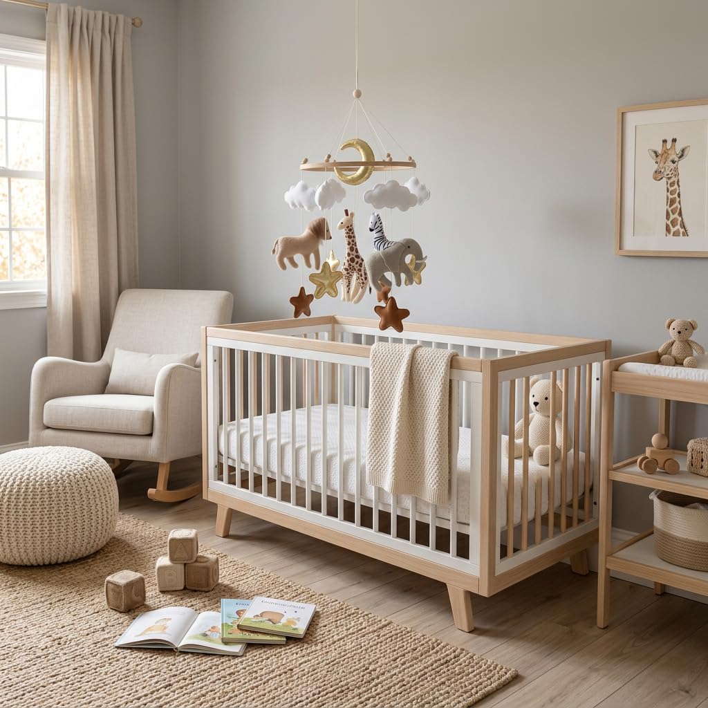 Goukurlsma Jungle Crib Mobile for Boys & Girls, Safari Baby Mobile for Crib, Africa Safari Nursery Mobile Handmade