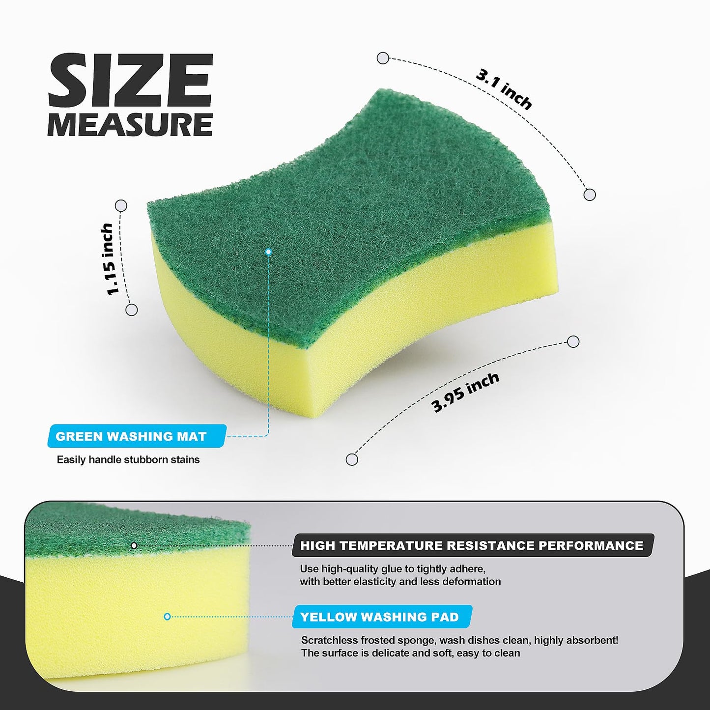 Kitchen Cleaning Sponges,96 Pack Eco Non-Scratch for Dish,Scrub Sponges.