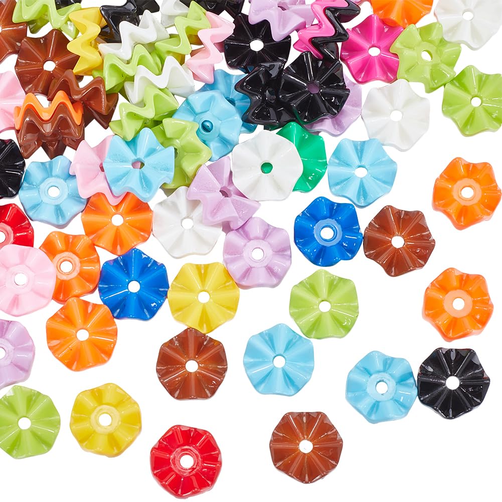 SUNNYCLUE 1 Box 100Pcs Wave Beads Bulk Mini Shaped Bead Acrylic Opaque Plastic Candy Color Snowflake Flower Shape Loose Spacer Small Beads for Jewelry Making Bracelet Necklace DIY Crafts Accessories