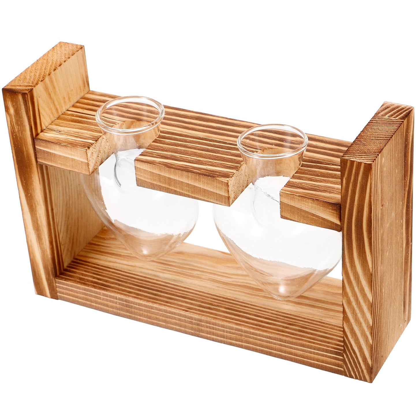 Healvian Heart-Shaped Glass Terrarium Vase with Wooden Stand, Hydroponic Planter for Indoor Plants, Desktop Home Decor, 2pcs Set with Retro Frame Packaging