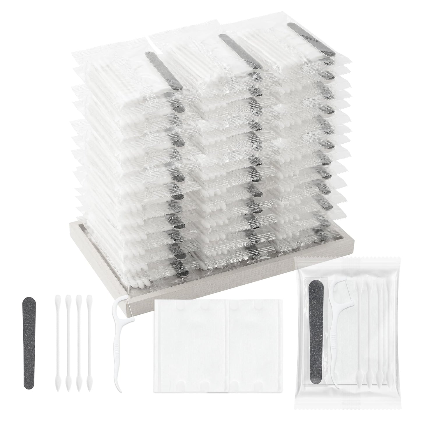 Lomgwumy Bulk Vanity Kits, Hotel Vanity Kits in Individual Packaging, Featuring Cotton Pads, Cotton Swabs, Dental Floss, and Nail Files. Ideal for Travel, Hotels, and Home Use (100-PACK)