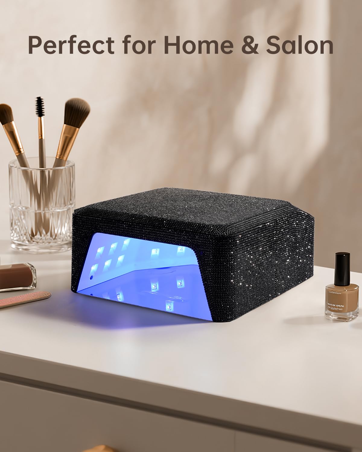 CHRISTINE SHELLY UV Nail Lamp, Rechargeable LED Nail Dryer Sparkly Gel Polish Light 4 Timer Setting Professional Quick Dry Curing Lamp with Display Auto Sensor for Salon & Home, Black Diamond
