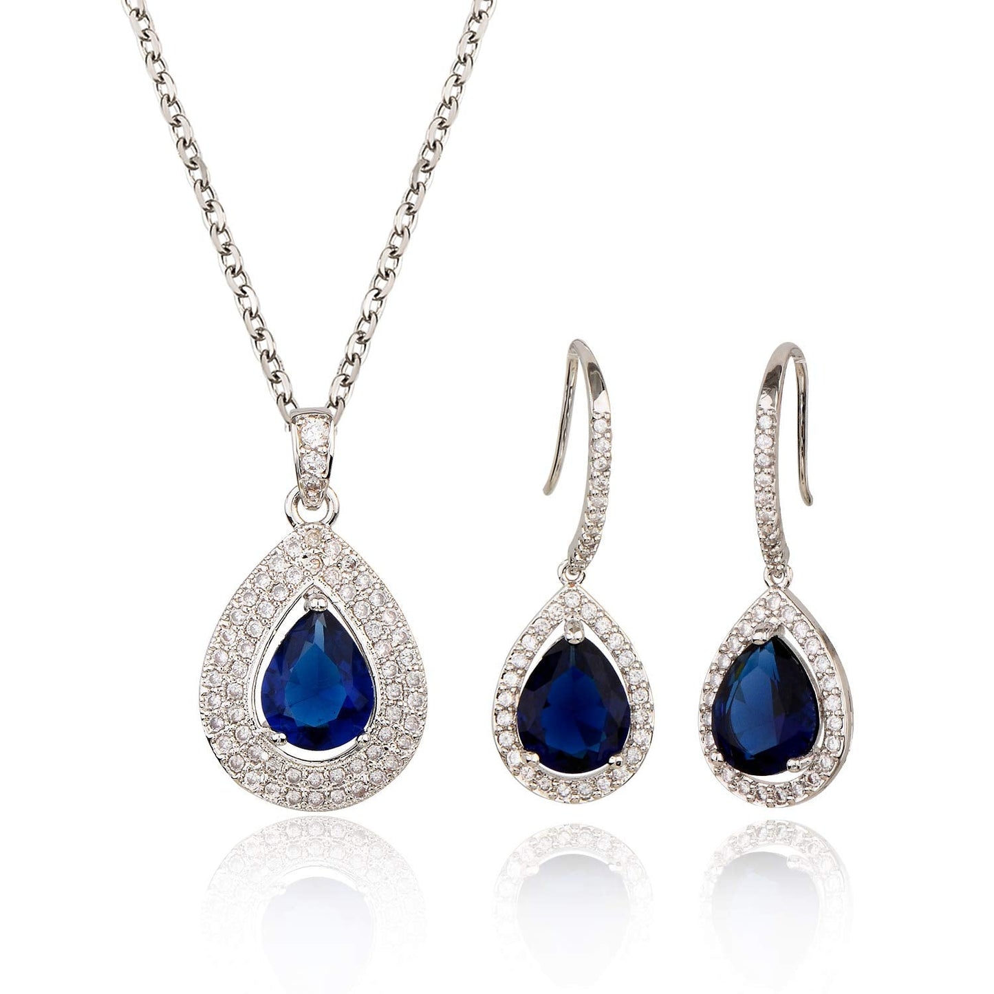 pear shape jewelry set sapphire blue