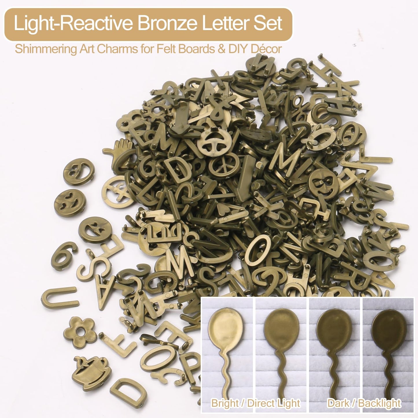 Antique Gold Letters for Letter Board Letters Only, 3/4 inch Message Board Letters for Felt Letter Board Signs (375 pcs) 0.75” Pre Cut Plastic Letterboard Letters Numbers Changeable Menu Board Symbols
