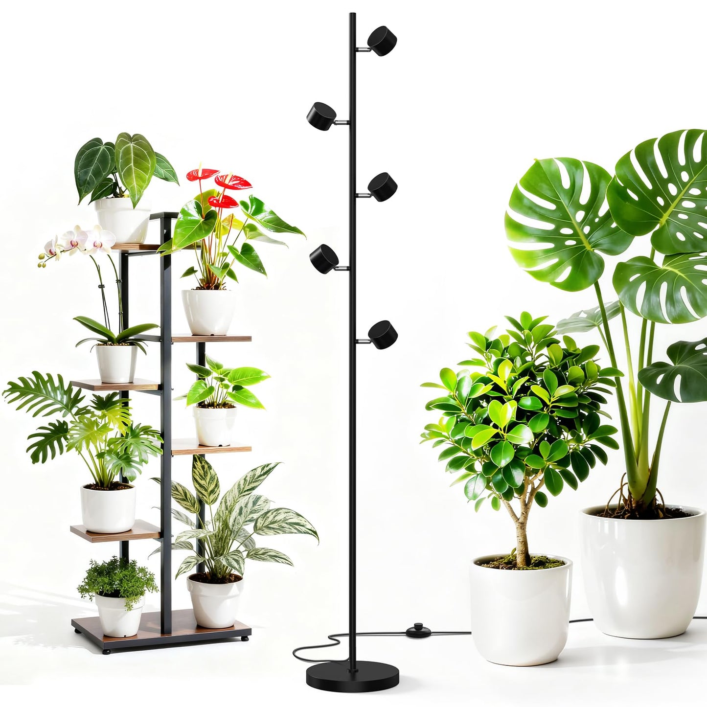 Barrina T1X5 Floor Grow Lights for Indoor Plants, 50W, 5000K, Full Spectrum, Adjustable 5 Heads, High PPFD, 6FT with Foot Switch, Vertical Plant Lights for Growing