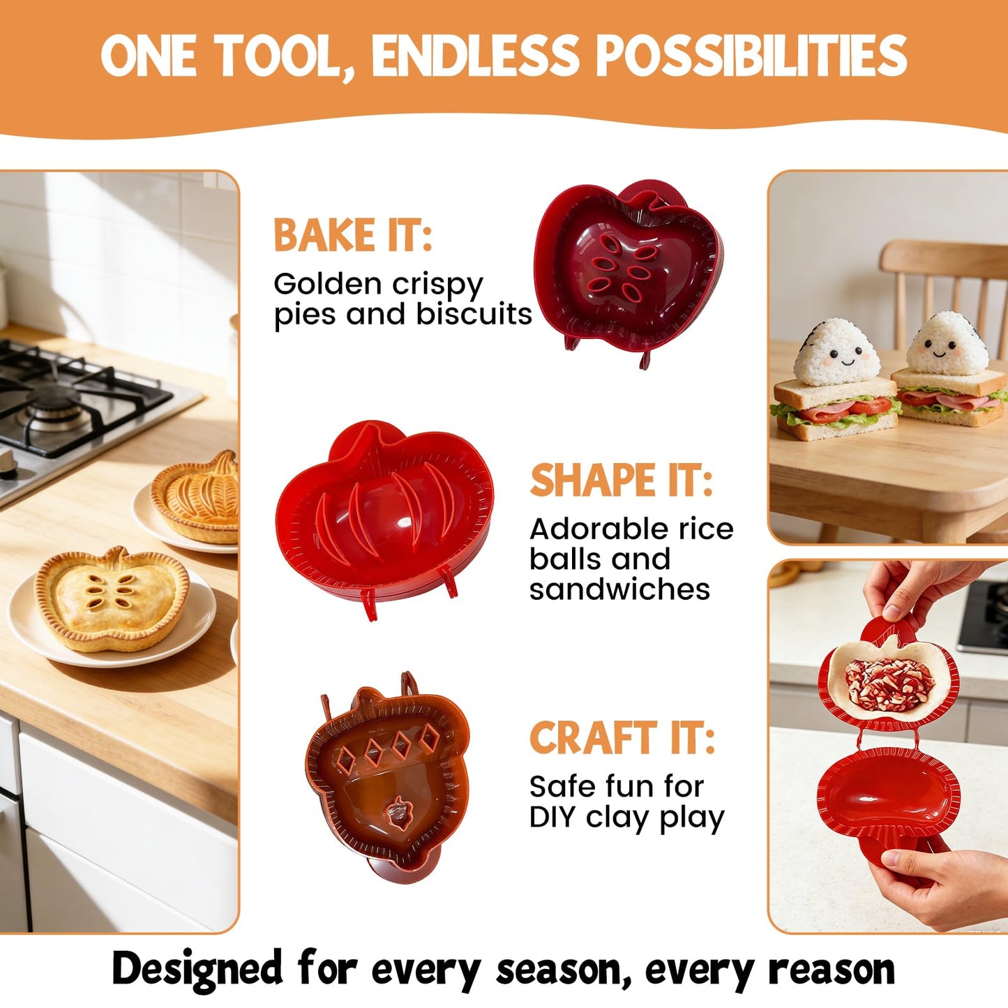 Fogun Hand Pie Molds for Home Baking,Set of 3 Mini Pocket Pie Dough Press, Apple Pumpkin Acorn Shapes,BPA-Free Plastic Baking Tool for Festivals and Parties,One Press Pastry Hand Pie Maker