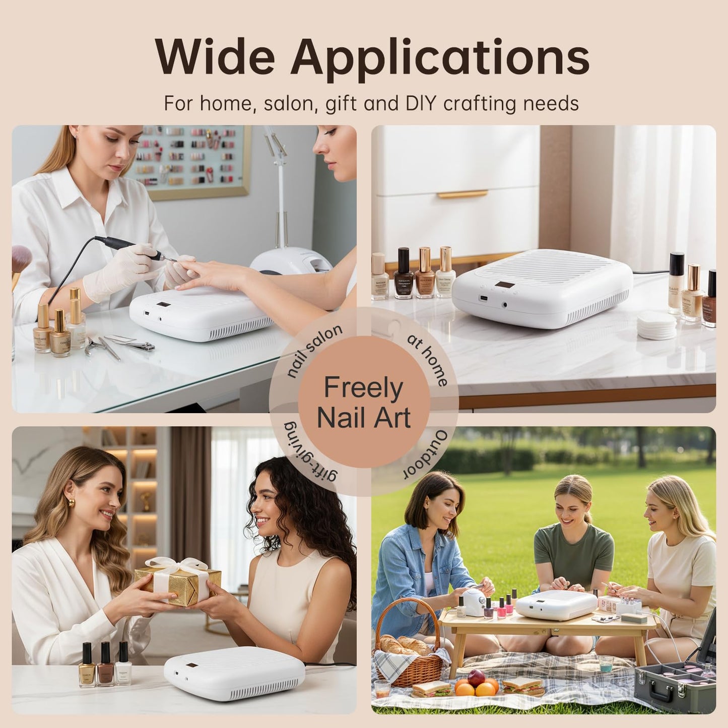Nail Dust Collector CHRISTINE SHELLY, Cordless Rechargeable 4500RPM Vacuum Nail Tech Fan Extractor, Professional Duster Suction, Low Noise, Salon&Home