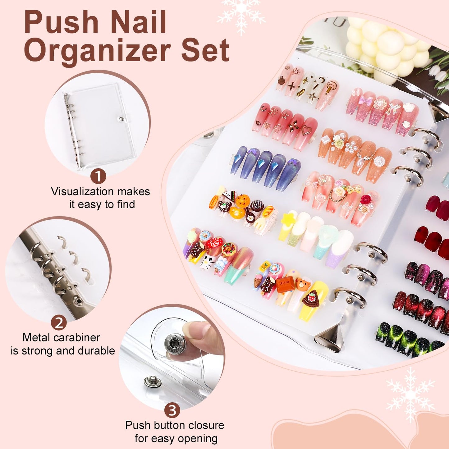 Major Dijit Large Clear Press on Nails Storage Box Nail Storage Case with 2 Style Adhesive Double Sided Tape and Nail Display Sticks for Nail Display Organizer Nail Salon Supplies
