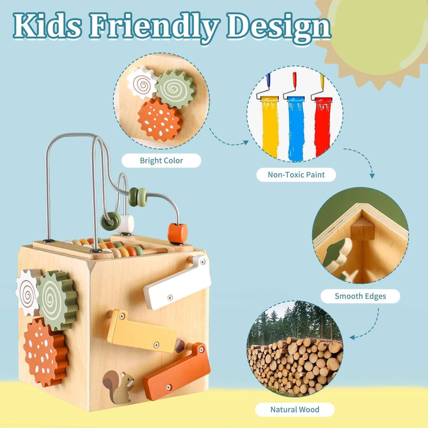 Smartwo Wooden Montessori Toys Set & Activity Busy Cube for Toddlers 1-3