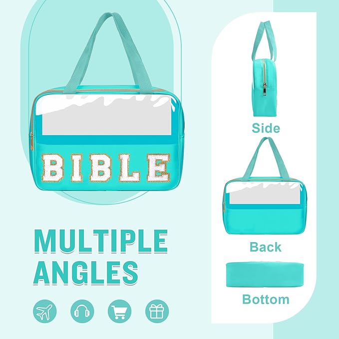 Chenille Letter Bible Bag Case for Girls,Large Study Supplies Church Bag Cover Purse Fits All Bibles,Cute Preppy Christian Tote with Handle Zipper Bible Accessories Gifts for Women(BIBLE-Green)