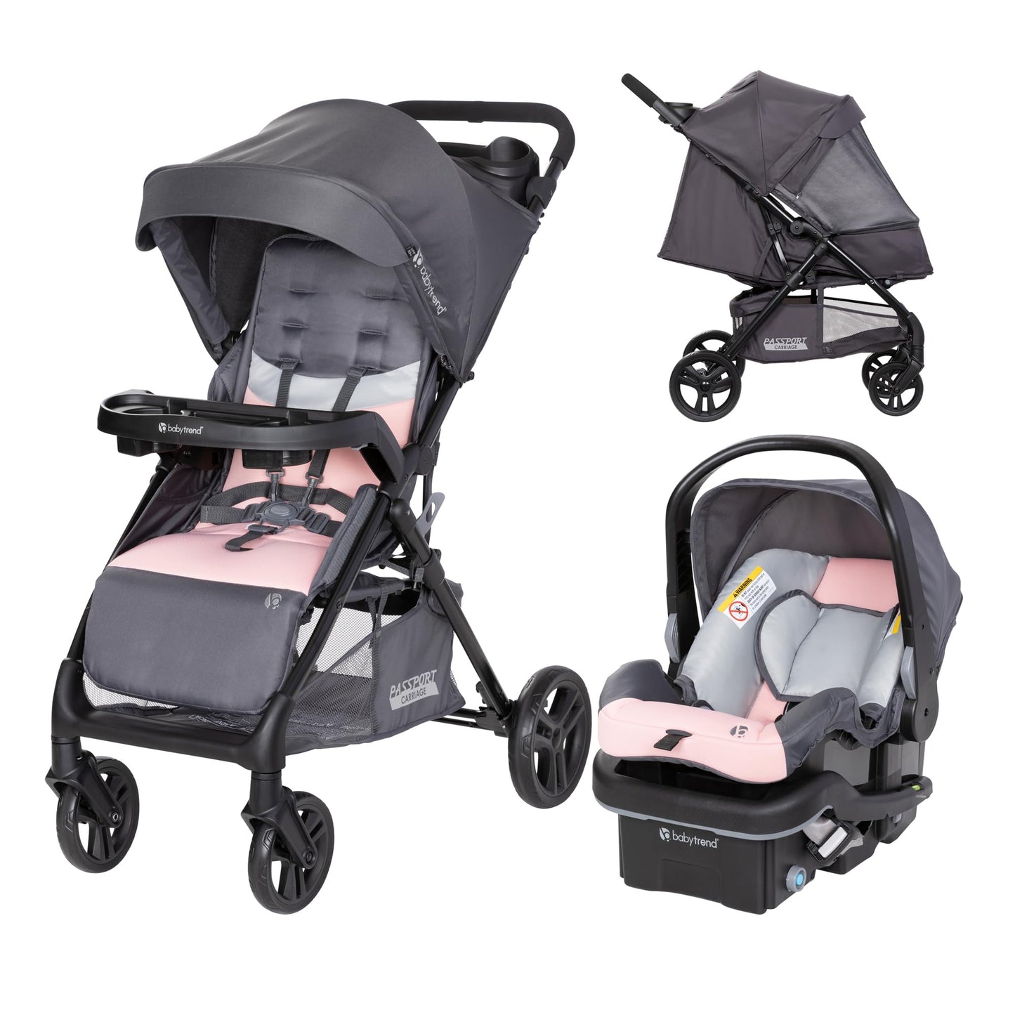 Baby Trend Passport Carriage Travel System with Bassinet, Changing Table, Toys, and Music Center, Dash Pink