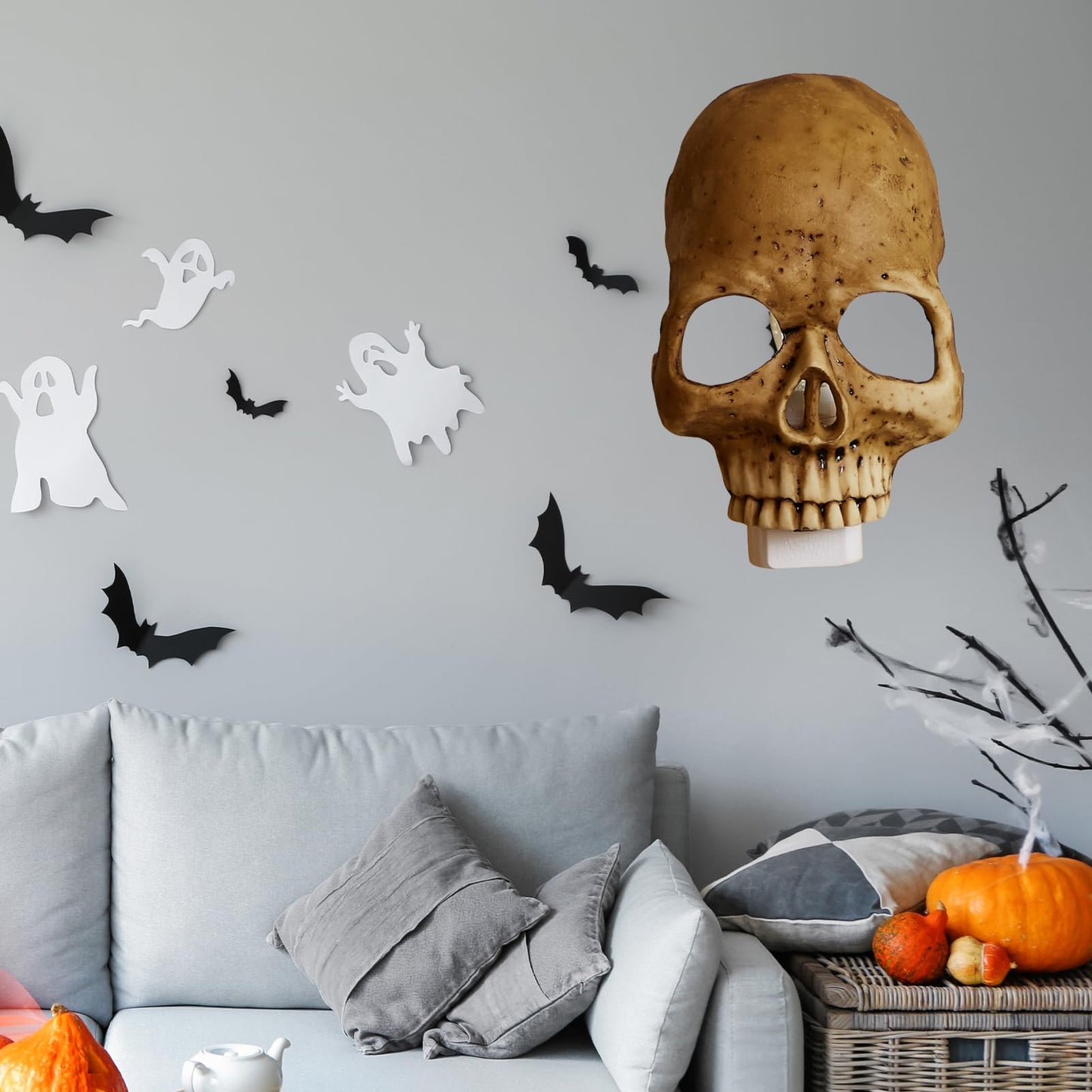 chefensty Skull Night Light, 2026 New Skeleton Night Light, Halloween Horrible Light Decoration for Halloween Party and Home Decor (Grey)