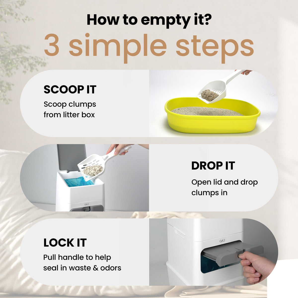 GKJ Cat Litter Box Waste Disposal System for Odor Control Cat Litter Trash Can | Includes 1 roll of 16 Easy Tear-Off Bags | Diaper Trash Can