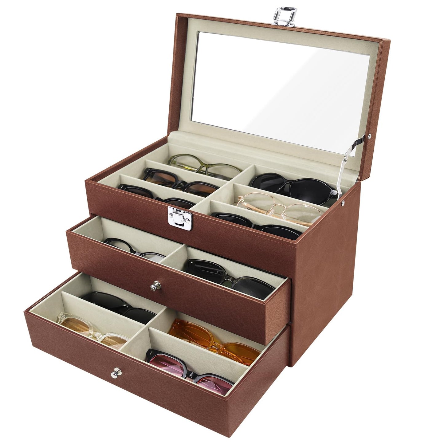 GRTCZYSL Sunglasses Organizer 18/20 Slots, Multiple Pairs Glasses Storage Case Leather Eyeglasses Display Box for Women Men