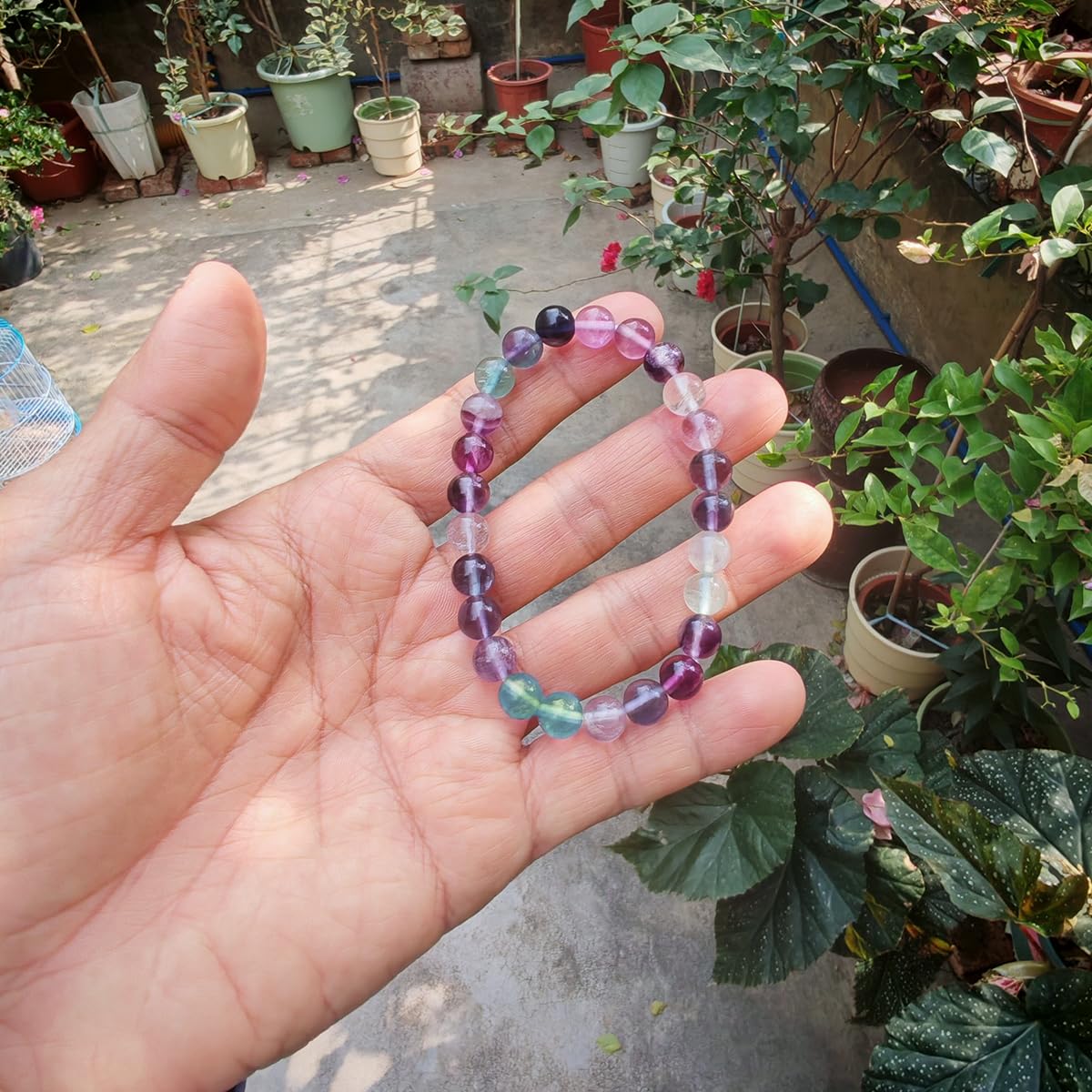 chengmu 8mm Fluorite Stretch Bracelet, Natural Gemstone Round Stone Crystal Beads for Beaded Elastic Bracelet 7.5"