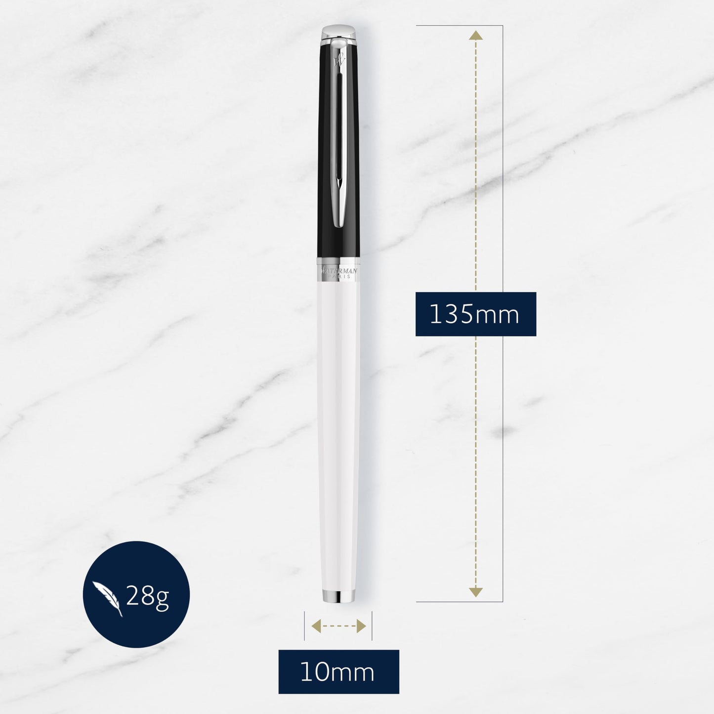 Waterman Hémisphère Rollerball Pen, Black & White Lacquer with Palladium Coated Trim, Fine Point, Black Ink, Gift Box - Stylish Office Essentials, Color Blocking, Trendy Desk Supplies