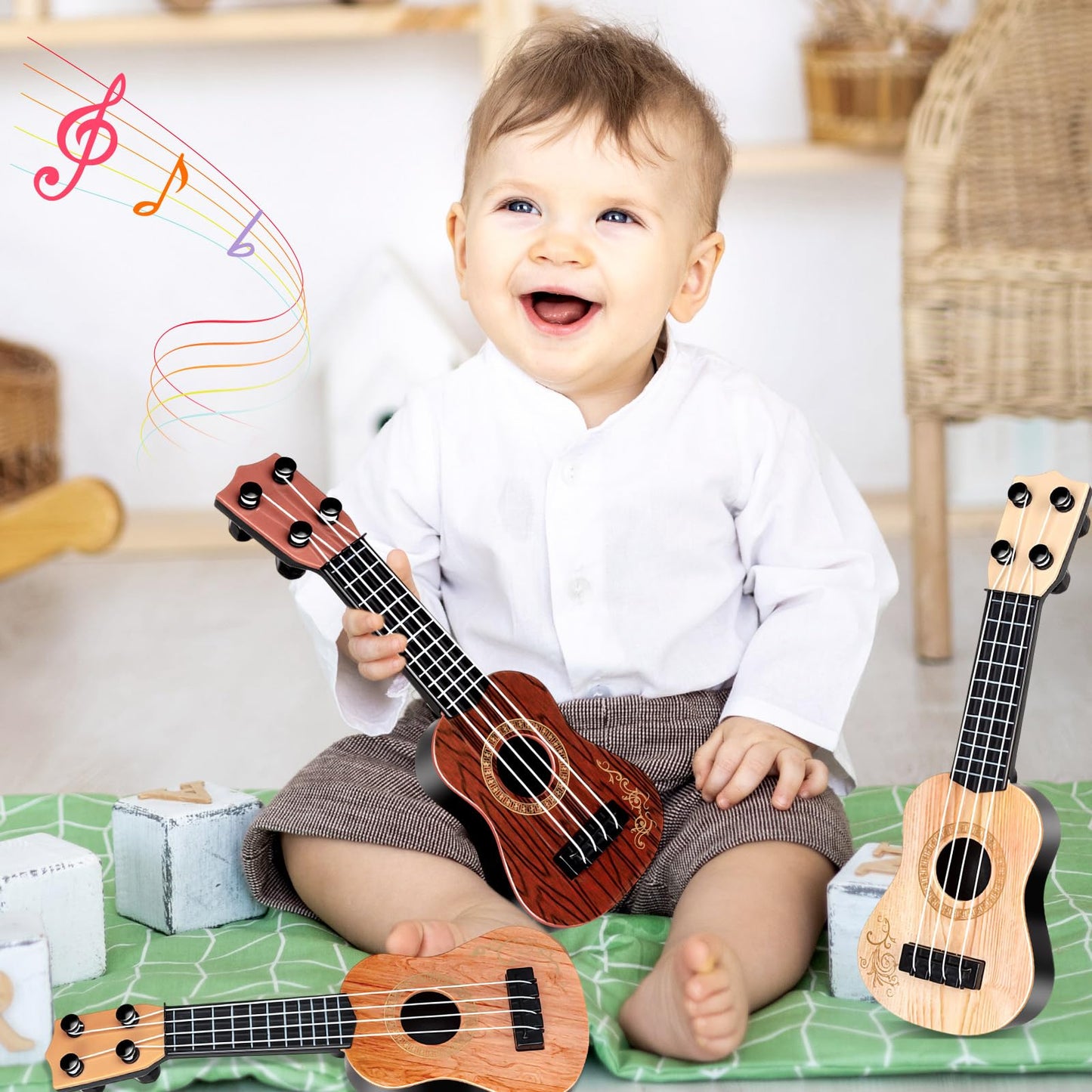 10 Inch Kids Mini Guitar 12 Pcs Toy Guitars 4 Strings Mini Ukulele Musical Instrument Guitars Toy for Toddler Beginner