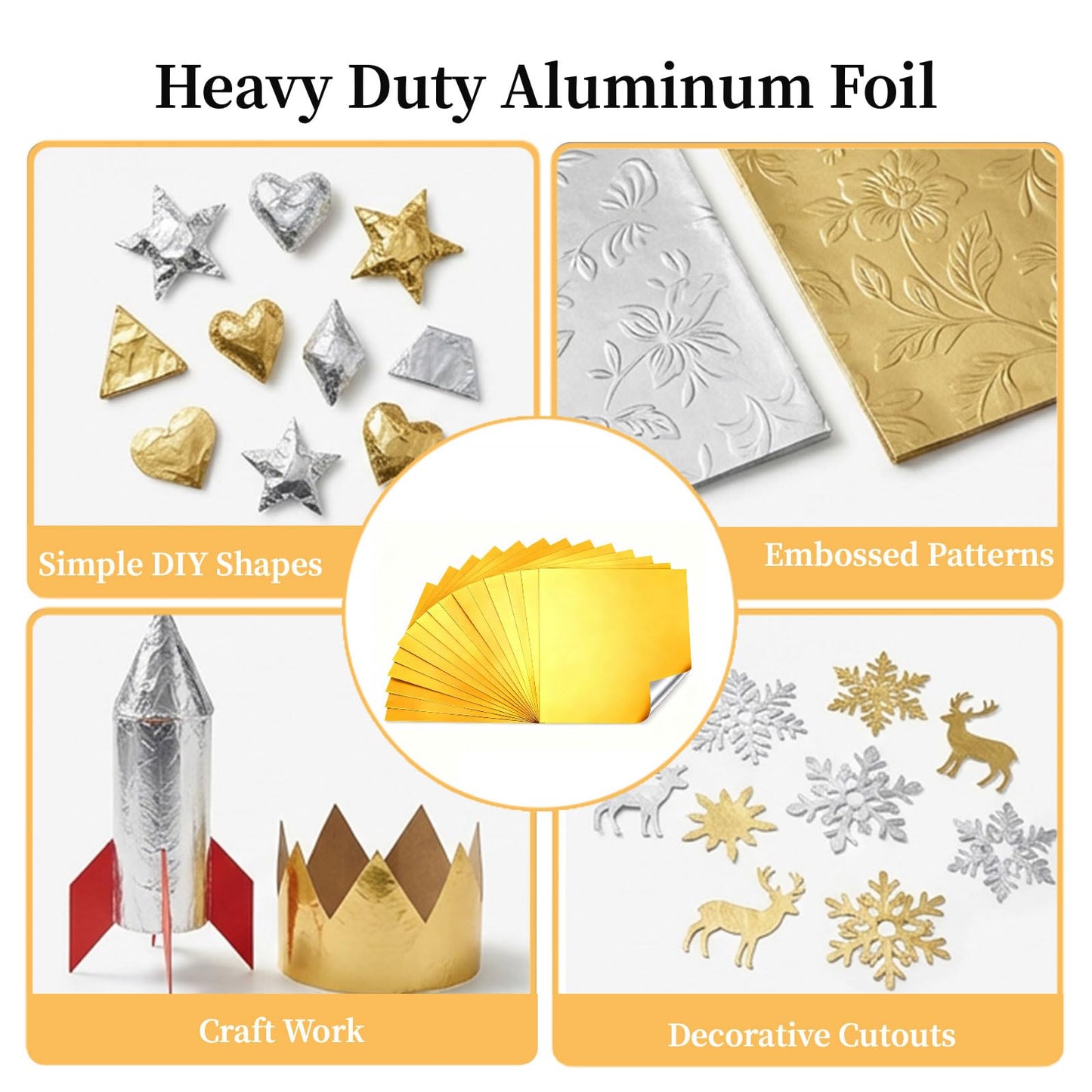 PanLuoNais 100 Pcs Thick Craft & Embossing Foil Sheets ,Durable Tin & Aluminum Foil for DIY Art, Home Repairs and Crafting-Gold