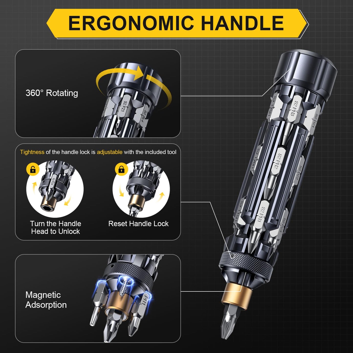 JOREST 19 in 1 Multibit Screwdriver Set, Unique Father Day Gifts for Men, Magnetic Multitool Screwdriver with Torx Hex Phillips Slotted, Repair Tool Kit for Computer Home Furnitures