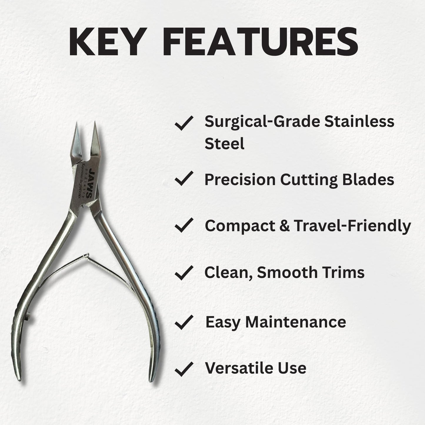 Jaws Podiatry Toe Nail Clippers, Surgical-Grade Stainless Steel, Precision Cutting, Double Action Blades, Compact Design, Silver