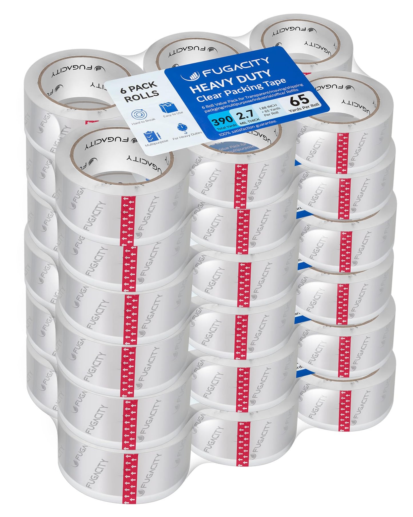 FugaCity Clear Packing Tape Refills (36 Rolls),Heavy Duty Packaging Tape for Moving Sealing, Moving Supplies,2.7 Mil Thick, 1.88 in Wide,65 Yards Per Roll,Total 2340 Yards