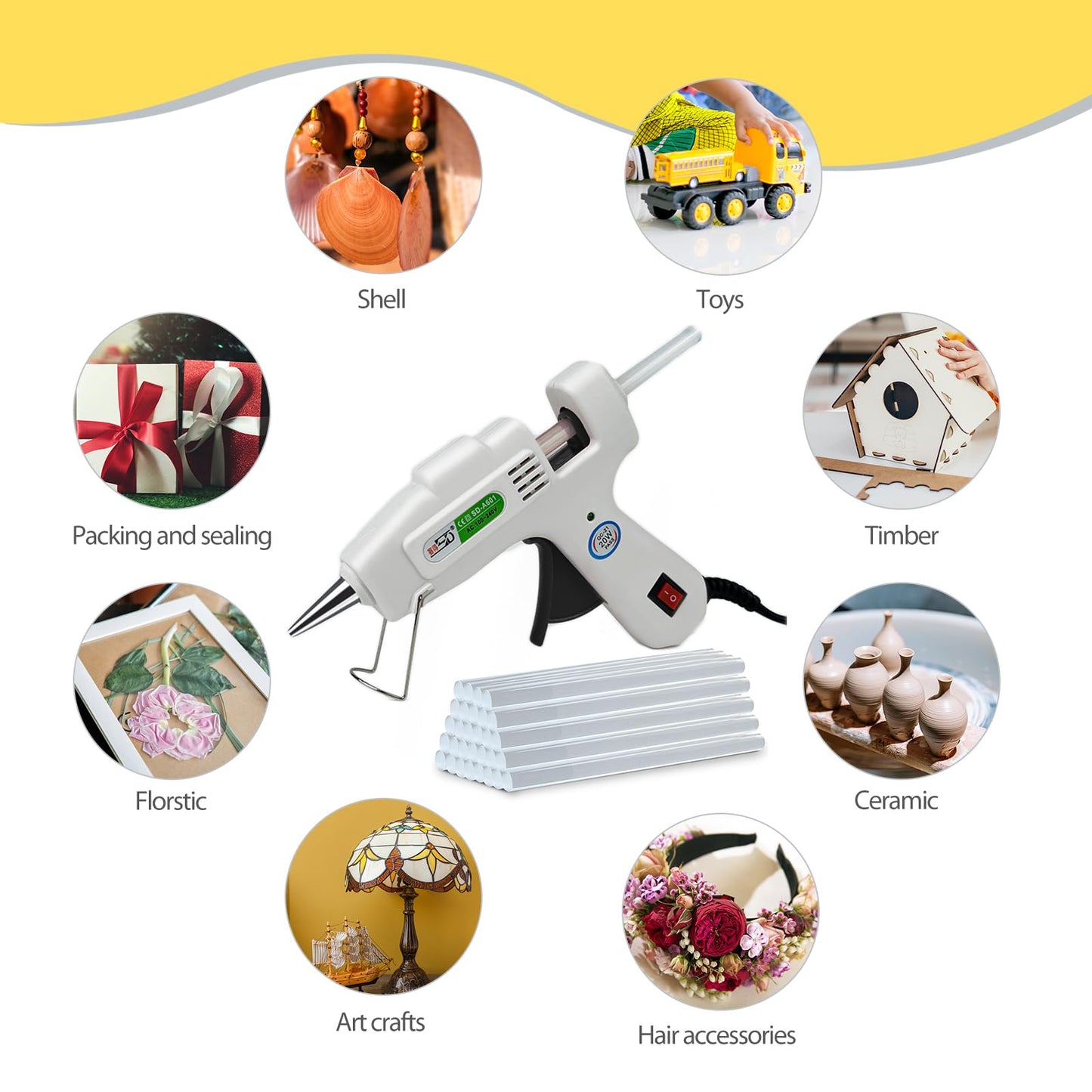 Krightlink Hot Glue Gun Kit with 120 Glue Sticks, Fast Preheating Hot Melt, High Temp for School Crafts DIY Arts and Quick Home Repairs (20w)