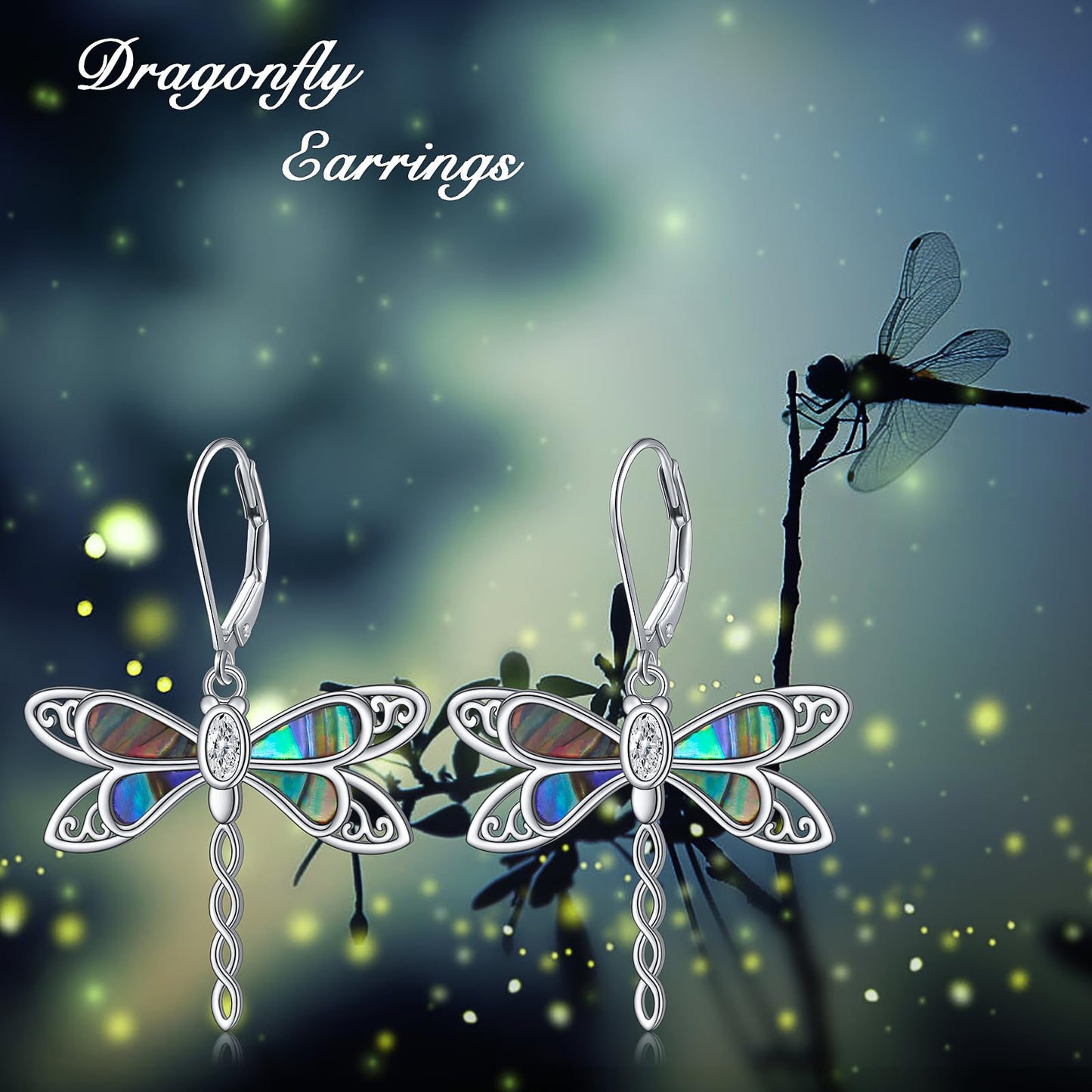 SHAOAN Dragonfly Dangle Drop Earrings 925 Sterling Silver Abalone Shell Leverback Earring Jewelry Gifts for Women