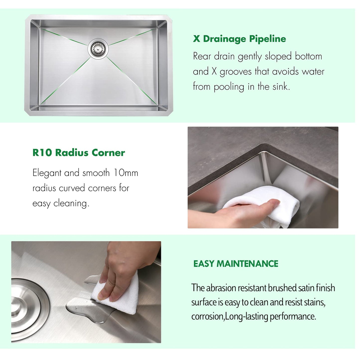 EcoChannels Undermount Kitchen Sink, 28 x 19 Inch Sink Kitchen16 Gauge Stainless Steel Outdoor Laundry Kitchen Sinks Single Bowl