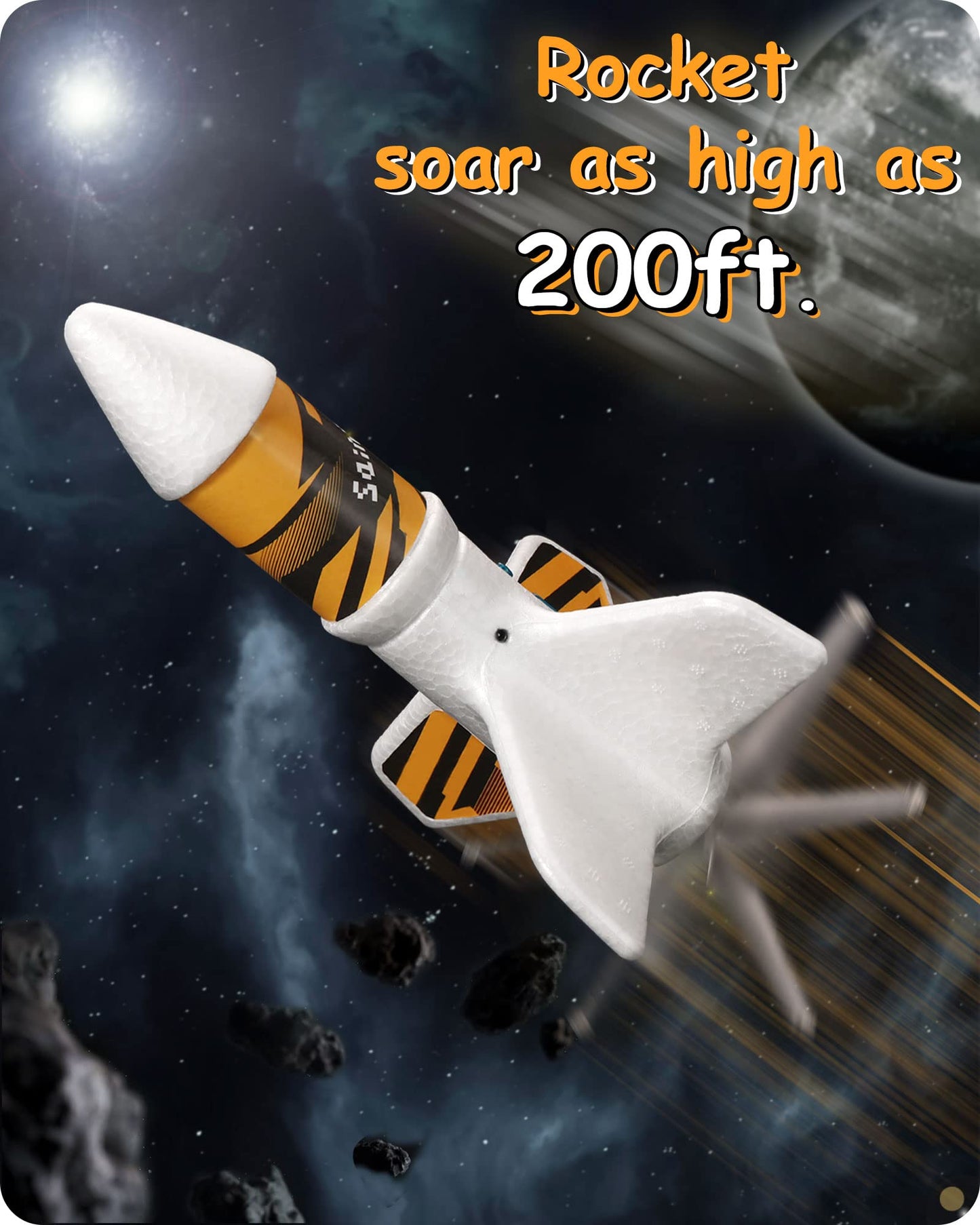 SainSmart Jr. Rocket Launcher for Kids - Motorized Air Rocket Launch up to 200 ft, Safely Land with Parachute, Self-Launching Outdoor Toy, White