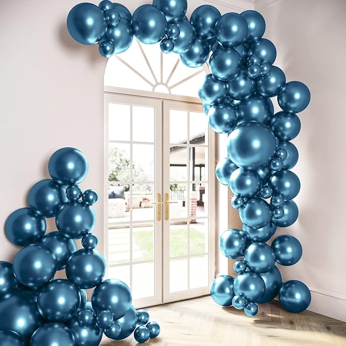 HOUSE OF PARTY Metallic Blue Balloons - Blue Balloon Garland, 5/12/18 Inch Blue Metallic Balloons for Graduation Decorations, Wedding & Baby Shower Party Supplies