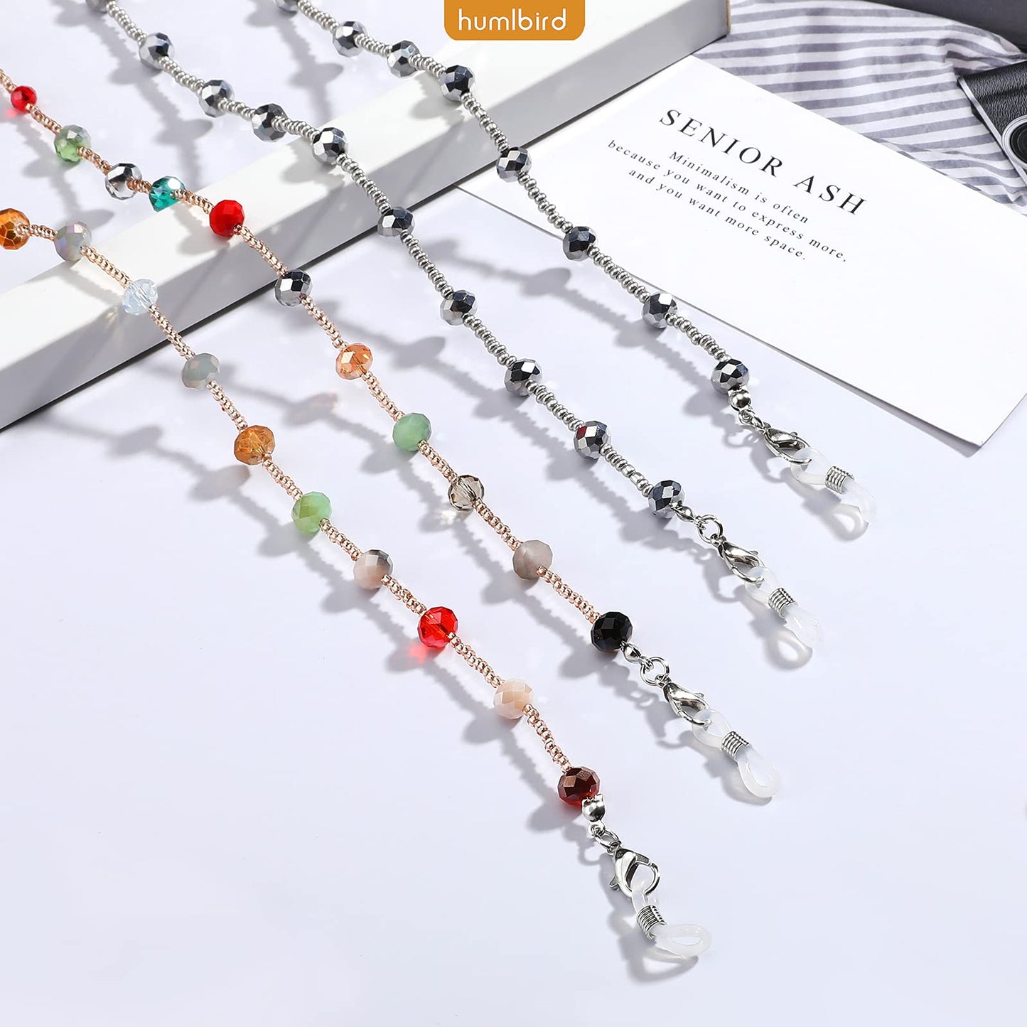 humlbird 2 Pcs Glasses Chain Mask Lanyard Strap Mask Chain Face Mask Holder Around Neck Eyeglass Chain for Women Stylish, Grey Colorful