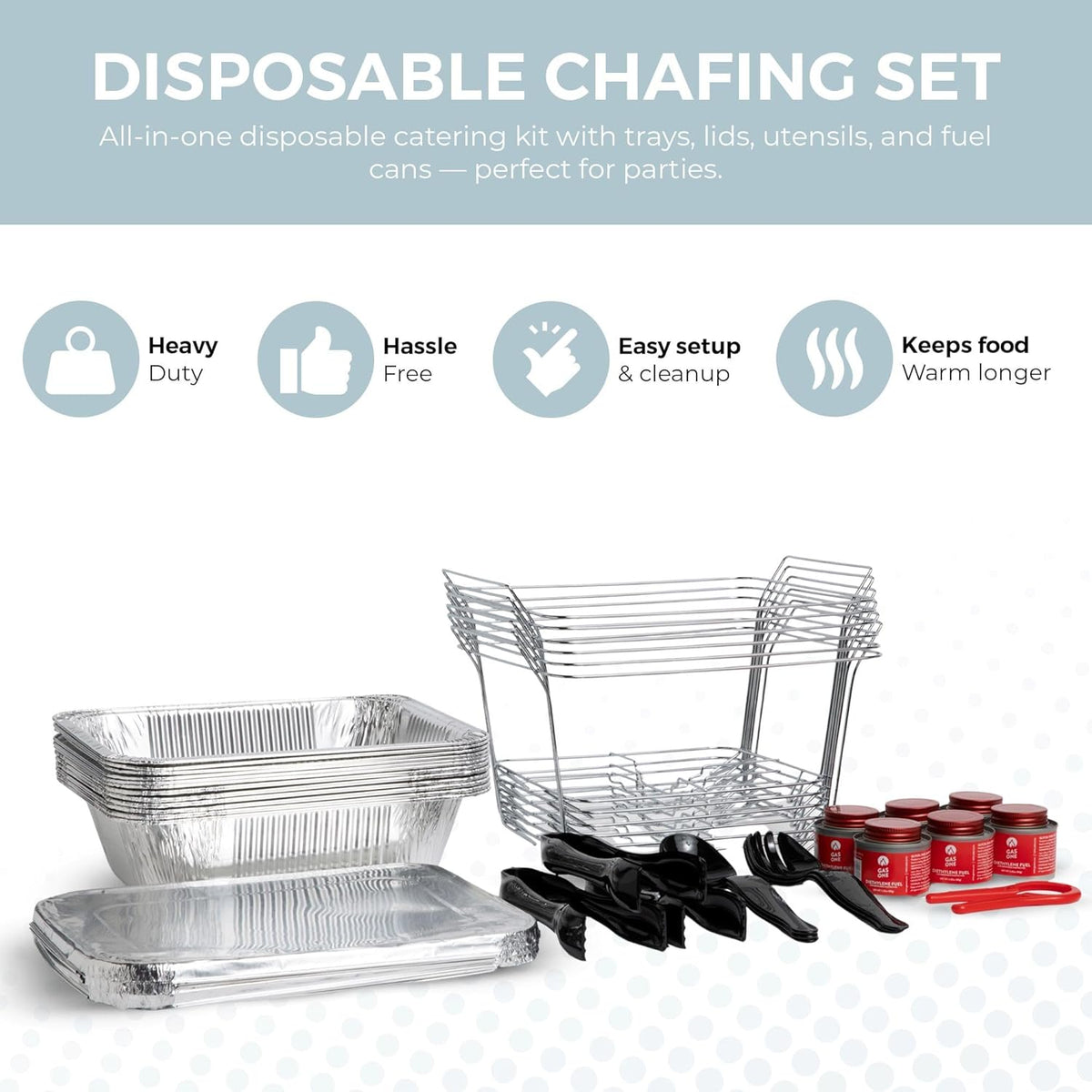 Alpha Living 6 Pack - Disposable Chafing Dish Buffet Set, Half Size Pans, Welded Body Food Warmers for Parties, Fuel Cans Complete Set, Warming Trays