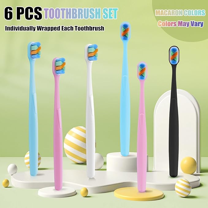 6-Pack Extra Soft Toothbrushes for Sensitive Teeth & Receding Gums - Dentist-Designed Tapered Bristles for Gentle Plaque Removal - Individually Wrapped Toothbrushes
