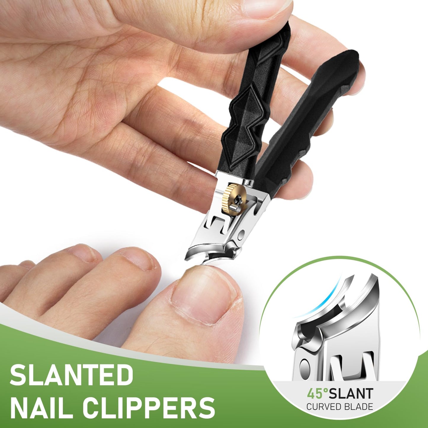 Toenail Clippers for Thick Toenails, Slanted Nail Clippers for Men, Heavy Duty Ingrown Toenail Clippers Nail Cutters, Ultra Sharp Wide Jaw Opening Nail Clippers with Long Handle