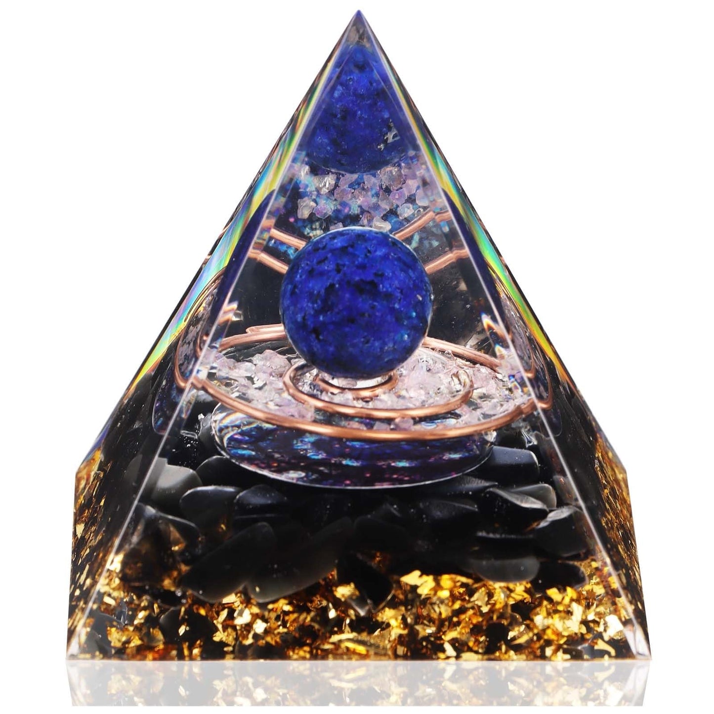Crystal Pyramid, Lapis Lazuli & Obsidian Healing Crystal Pyramid Porstive Energy Generator, Natural Crystals Energy Pyramid for Attract Wealth Success and Lucky