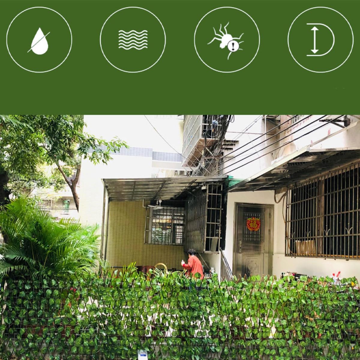 IDEANATEGRATE Simulated Plant Fence Decorative Garden Privacy Screen Balcony Outdoor Green Leaf Expandable Fence Panel for Yard Patio Landscaping