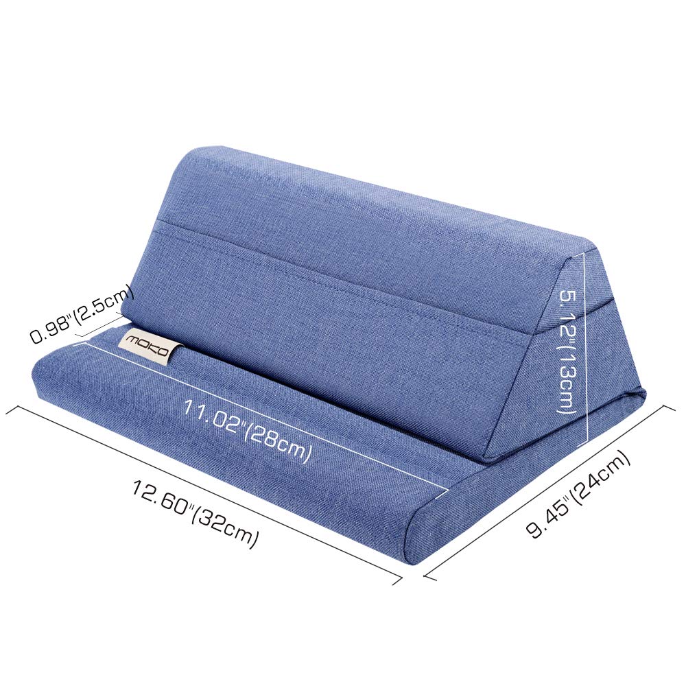 Moko Tablet Pillow Stand, Soft Bed Pillow Holder Xmas Gift for up to 11" Pad, Fits iPad 10.2"(9th Gen), New iPad mini 6 8.3" Air 4/3, iPad Pro 11/10.5/9.7, Mini 5 4, Galaxy Tab S6/S7 11", Denim Blue