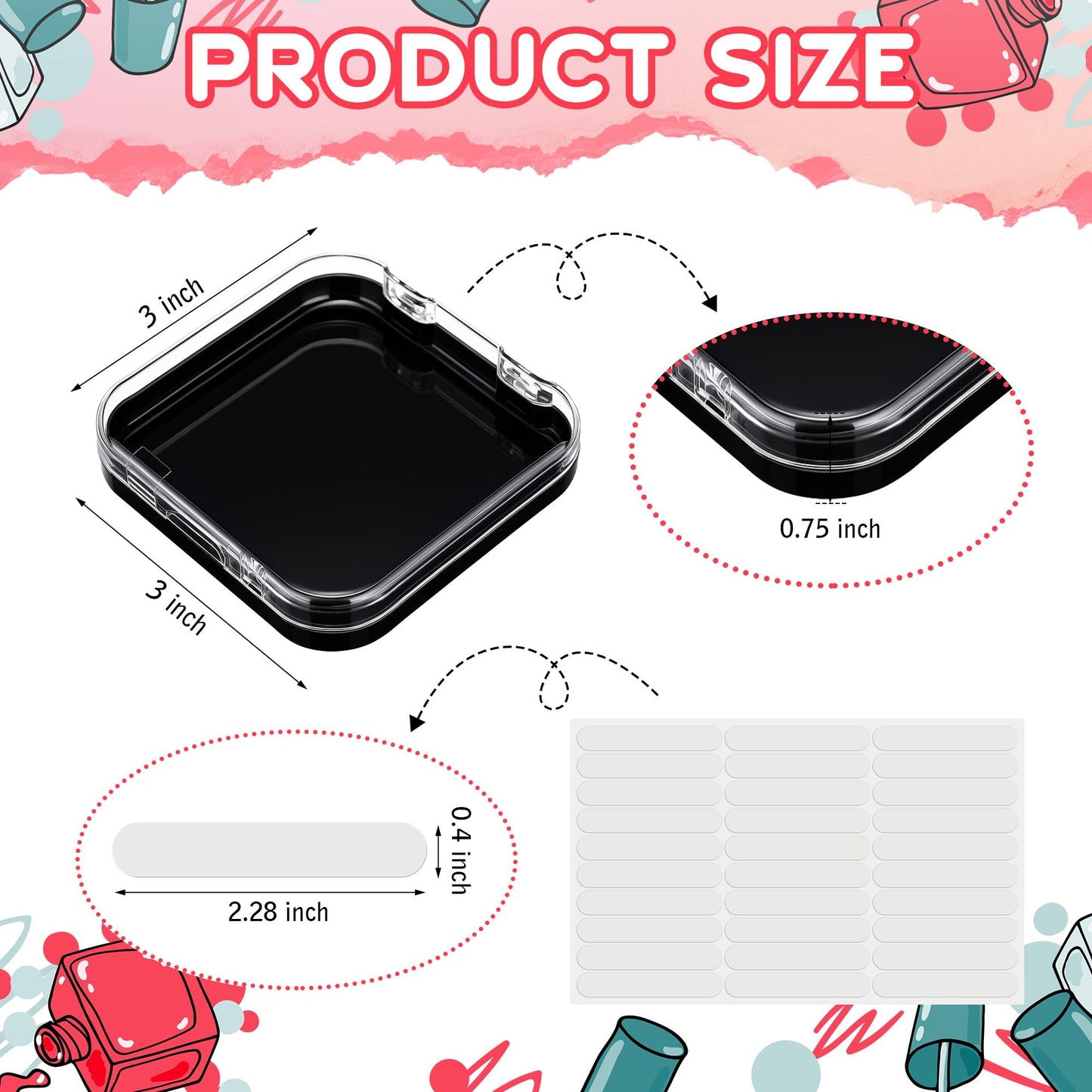AceOrbit Press on Nail Boxes with 180 Pcs Adhesive Double Sided Tape Acrylic Press on Nail Packaging Cases Transparent Storage Case Organizer for Display Art Salon Supplies(Black,48 Pcs)