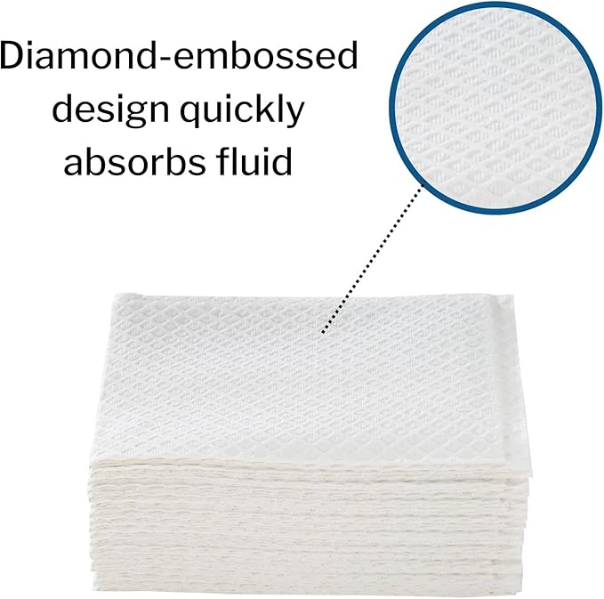McKesson Disposable Towels [Pack of 500] for Dental Bibs, Nails, Tattoo, Dentist, Medical - 13 x 18 in, 2-Ply Tissue with Poly Back, Diamond Embossed, White
