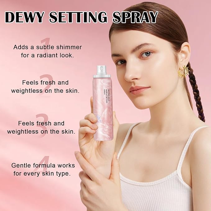 Glow Makeup Setting Spray, Shimmer Dewy Hydrating Setting Spray for Makeup Glowing Long-Lasting Radiant Finish, Lightweight Formula, All-Day Wear, 4 Fl Oz