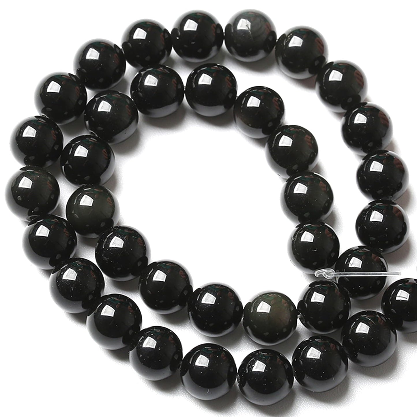 10MM 72pcs Natural Black Obsidian Stone Energy Healing Beads Round Loose Beads for Jewelry Making Bracelet 2 Strands 32"