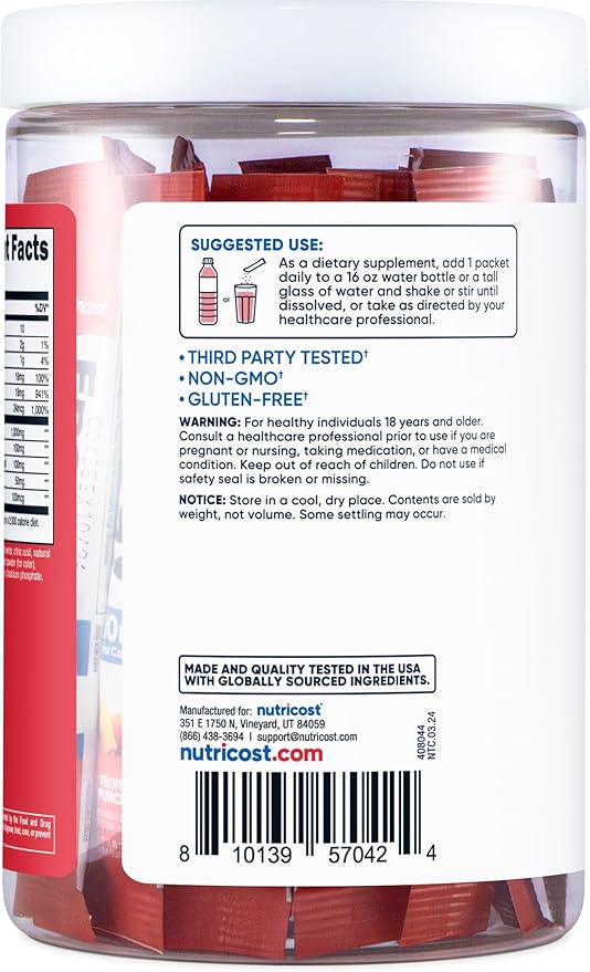 Nutricost Energy Complex Stickpack (20 Servings) Fruit Punch Flavored - Gluten-Free + Non-GMO