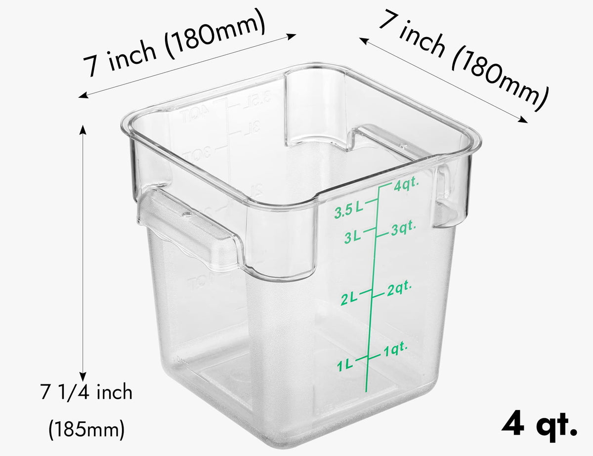 8 Pack 4 Qt NSF Clear Polycarbonate Food Storage Containers with Green Lids (8 Count)