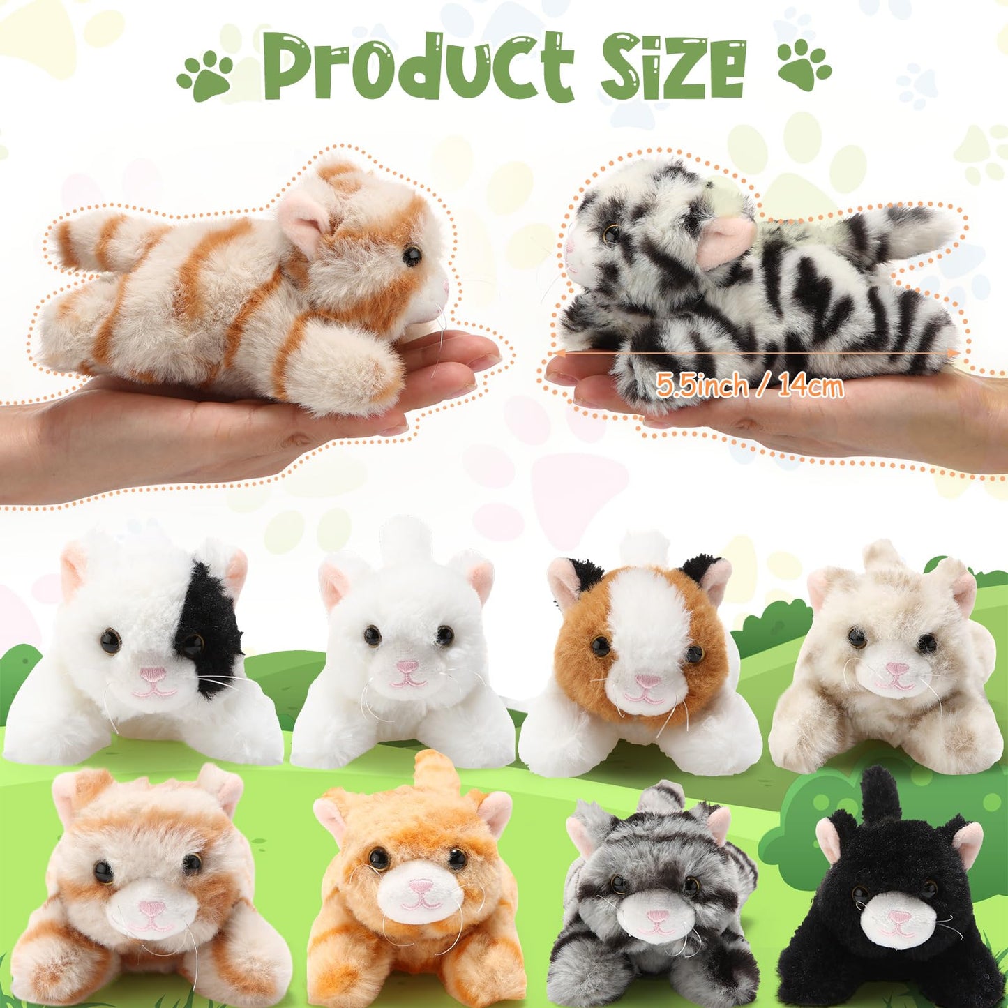 Lenwen 10 Pcs Cat Stuffed Animals Bulk Soft Cuddly Kitten Plush Sets Kittens Assorted Fluffy Stuffed Cats for Kiddos Birthday Gift Pet Party Favors Stuffers(Prone Style)