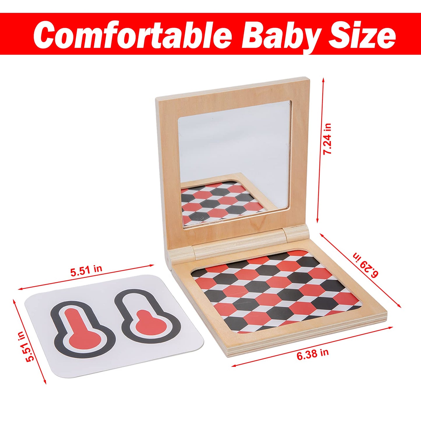 Adena Montessori Black and White Cards Wooden Frame with Mirror Tummy Time Toys 0-3 Months for Newborn