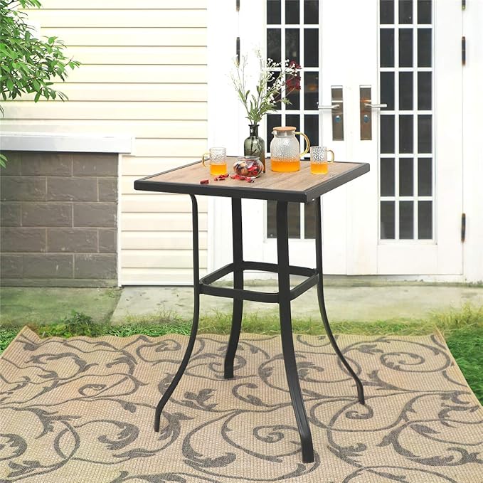PHI VILLA 3 PCS Patio Swivel Bar Set Outdoor Furniture Bar Height Bistro Set, 2 Bar Stools and 1 Table, High Top Table and Chairs Set of 2 for Garden Porch Backyard